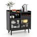 Kitchen Buffet Sideboard with Wine Rack and Sliding Door-Black - 35.5” x 16” x 36.5” (L x W x H)