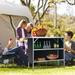 Folding Camping Table with 2-Tier Open Shelves for Outdoor BBQ - 43.5" x 15" x 34.5"