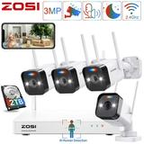 3MP Wireless Security Camera System ZOSI Spotlight Security Camera System Wireless WiFi with Audio 2K Outdoor WiFi Camera Waterproof Color Night Vision 2TB HDD for 24/7 Recording