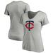 Women's Fanatics Branded Heathered Gray Minnesota Twins Core Official Logo V-Neck T-Shirt