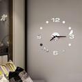 Anvazise Frameless 3D Acrylic DIY Wall Clock Mirror Effect Wall Clock Quartz Watch DIY Sticker Decal for Home Living Room Bedroom Office Wall Decoration (Silver)