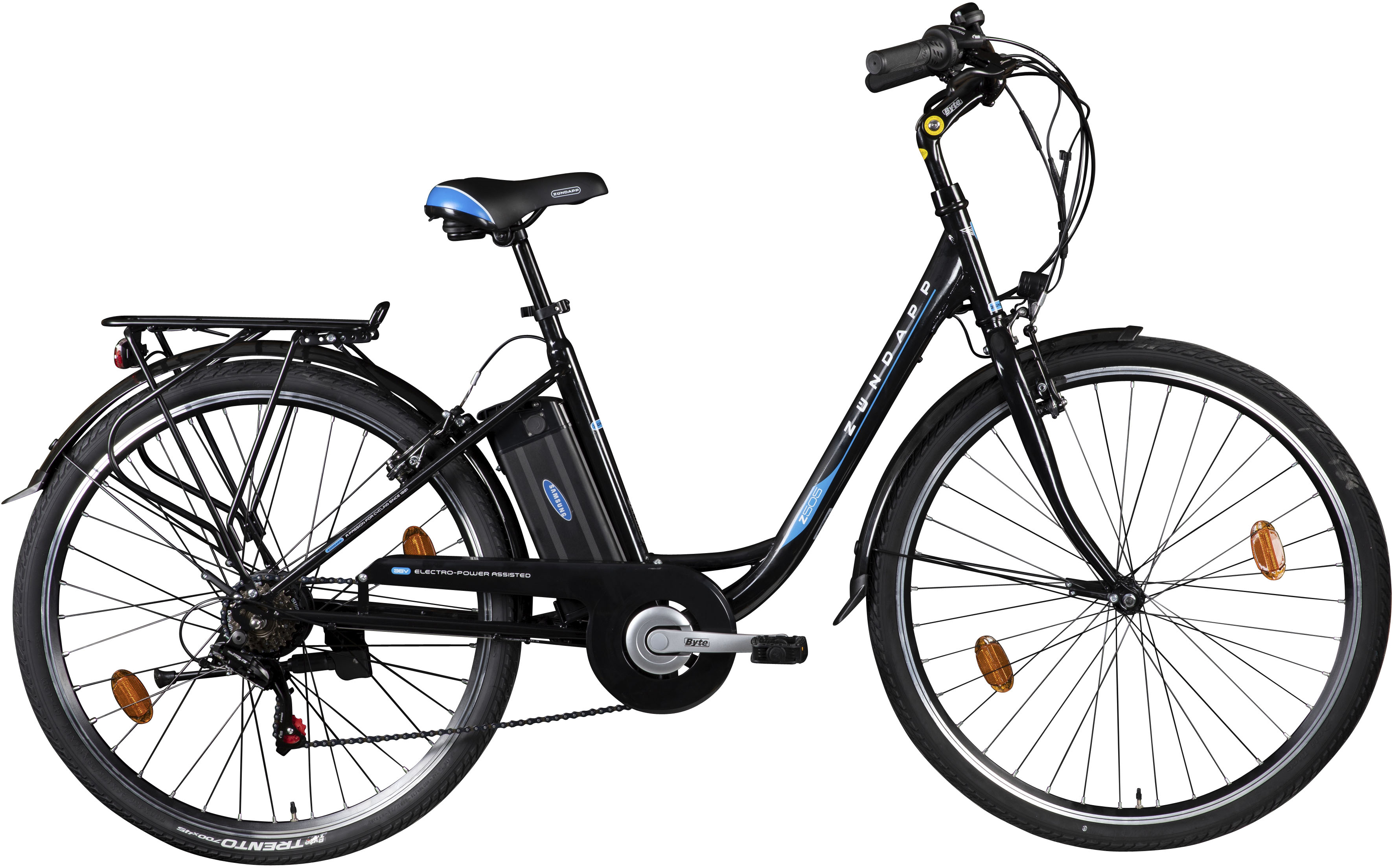 E-Bike ZÜNDAPP "Z505" Gr. 48, schwarz (schwarz, blau, schwarz), Elektrofahrräder, 48cm, 28 Zoll (71,12cm), Pedelec, Elektrofahrrad für Damen u. Herren Image