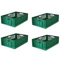 Roxform - 43L Multipurpose Folding Collapsible Storage Crate Bin (Pack of 4) - Durable Extra Strong and Foldable Plastic Stackable Box - Grated Wall Utility Basket - Green