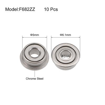 F682ZZ Flange Ball Bearing 2x5x2.3mm Shielded Chrome Bearings 10pcs - F682ZZ (10Qty)