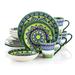 Intricate Floral Pattern Round Stoneware Dinnerware Set in Moss 16 Pieces