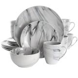 Stoneware Dinnerware 16 Piece Set in White with Black Streaks