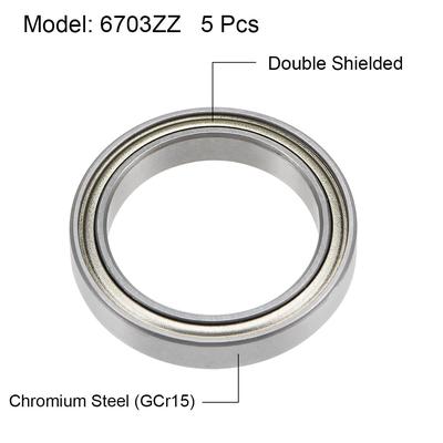 6703ZZ Deep Groove Ball Bearings Z2 17x23x4mm Double Shielded Chrome Steel 5pcs