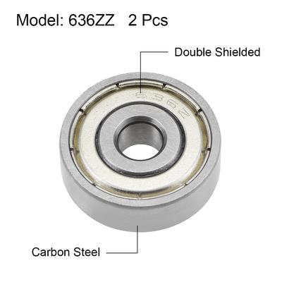 636ZZ Deep Groove Ball Bearings Z2 6x22x7mm Double Shielded Carbon Steel 10pcs - 6mmx22mmx7mm