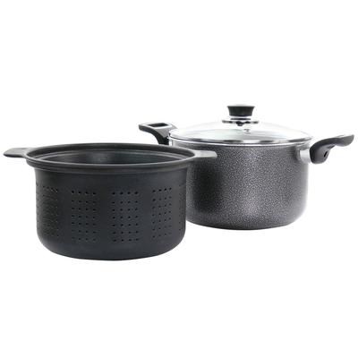 Aluminum Nonstick Pasta Pot with Lid and Strainer in Ash