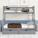 Twin over Full Bunk Bed with Ladders, 2 Storage Drawers & Classic Rail, Solid wood Slat Support, Practical Kids' Furniture