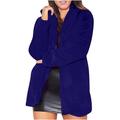 SMihono Clearance Womens Faux Furs Jacket Mid Length Loose Fluff Soft Rabbit Furs Solid Color Coat Long Sleeve Lapel Female Loose Casual Outerwear Blue XXL