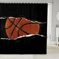 Basketball Bath Curtain Sports Theme Shower Curtain 3D Ball Games Bathroom Fabric Shower Curtain Set for Teens Stalls Bathtubs Decor Athlete Competitive Black Orange Waterproof Curtains 72 x84