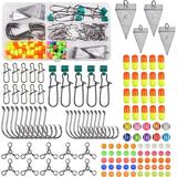 Saltwater Fishing Kit Surf Fishing Lures Tackle Box 129pcs Surf Fishing Gear Fish Finder Rigs Pyramid Sinker Weight Fishing Hook Swivels Pompano Rigs for Surf Fishing