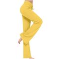 Mrat Pants For Women Work Casual Full Length Pants Ladies Loose High Waist Wide Leg Pants Workout Out Leggings Casual Trousers Yoga Gym Pants Female Comfy Pants Yellow XXXL