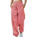 Mrat Womens Dressy Casual Pants Full Length Pants Ladies Fashion Casual Solid Elastic Waist Trousers Long Straight Pants Baseball Pants Pink L