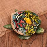 Bay Isle Home™ Handmade Forest Turtle Hand-Painted Wood Jewelry Box Wood/Fabric in Brown/Green/Red | 2 H x 5.5 W x 3.9 D in | Wayfair