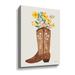 Winston Porter Western Cowgirl Boot VI Gallery Wrapped Floater-Framed Canvas Canvas, Faux Fur in Blue/Brown/Yellow | 18 H x 14 W x 2 D in | Wayfair