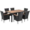 Wildon Home® Sobel Rectangular 6 - Person 51.2" Long Outdoor Dining Set w/ Cushions Wood/Metal/Wicker/Rattan in Black/Brown/White | Wayfair