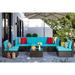 Wade Logan® Arleht 7 Piece Rattan Complete Patio Set w/ Cushions Synthetic Wicker/All - Weather Wicker/Wicker/Rattan in Blue | Wayfair