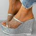 LIANGP Ladies Slippers Summer Women Wedge Platform Slippers Casual Peep Toe Slip On Shoes Women s Shoes Silver Size 6.5