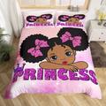 Homewish Kawaii Black Girl Duvet Cover Double Cute Princess Bedding Set Toddler, Purple Sequins Print Comforter Cover Glitter Stars Bed Set, Pink Tie Dye Bedding 3pcs Soft (Zipper Closure)