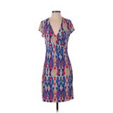 Jones New York Casual Dress - Sheath Plunge Short sleeves: Blue Dresses - Women's Size Small