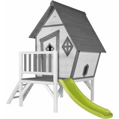 Spielhaus Cabin xl in Weiß mit hellgrüner Rutsche Stelzenhaus aus fsc Holz für Kinder Kleiner