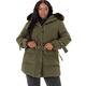 Lovedrobe Damen Womens Ladies Plus Size Jacket Quilted With Zip Waterproof Hood Belt Faux Fur Mini Length Warm Coat, Khaki, 52 EU