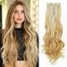 Clip in Hair Extension Long 22inch Blonde Highlighted Bleach Curly Full Head Synthetic Clip on Hair Extension 150 Gram Thick Double Weft Hair Extensions Wavy