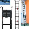 3.2M Heavy Duty Telescopic Ladders With Hooks 14 Steps Aluminum Extending Roof Ladder for Multi-Purpose Indoor Outdoor Roof Work Decoration Builder Supply 150KG Capacity - Black