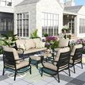 MF Studio 7-Piece Patio Conversation Set Outdoor Furniture Sofa Set for 9 People with Beige Cushions