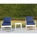 LuXeo Aspen 3PC Plastic Set Deep Seating Chair with End Table in White/Navy