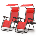 Magshion Zero Gravity Chair Set of 2 Folding Lounge Chair with Canopy Shade & Cup Holder Adjustable Reclining Patio Chairs Red