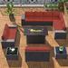 Grezone 13 PCS Outdoor Patio Furniture Set with Fire Pit Table Wicker Patio Conversation Set Red