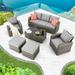 Homrest 6 Pieces Patio Furniture Sets Rattan Sectional Sofa W/Ottomans Cushions for Garden Lawn Balcony Grey