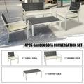 4PCS Patio Furniture Set All Weather Garden Sofa Set Including 2 Patio Chairs Loveseat and Coffee Table Wood Grain PE Steel Frame Sectional Sofa Set with Zippered Cushions for Backyard Balcony Lawn