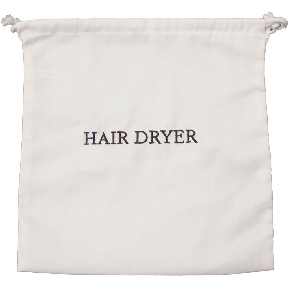 Hospitality 1 Source HDBAG-WH Hair Dryer Bag w/ Drawstring Closure - 12" x 12", Poly/Cotton, White w/ Navy Embroidery, Case of 10