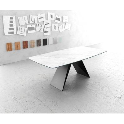 DELIFE Esstisch Edge Bootsform 200x100cm Keramik Laminam®Statuarietto Weiß V-Mittelfuß Schwarz, Esstische Image