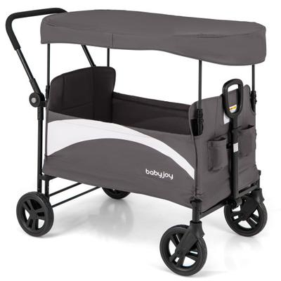 Costway 2-Seat Stroller Wagon with Adjustable Canopy and Handles-Gray