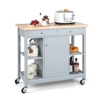 Costway Mobile Kitchen Island Cart with 4 Open Shelves and 2 Drawers
