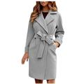 Dtydtpe Clearance Sales Winter Coats for Women Peacoat Trench Coat Casual Mid Long Overcoat Lapel Open Front Cardigan Outwear Woolen Winter Coat with Belt Womens Long Sleeve Tops