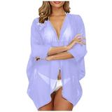 iOPQO cardigan for women Women s Casual Sheer Chiffon Loose Kimono Cardigan Capes Beachwear Swimwear Tops Women s Chiffon Shirt Purple S