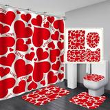 Shop Clearance! Valentine Shower Curtain Set with Non-Slip Rug Toilet Lid Cover and Bath Mat Romantic Red Rose Shower Curtain with 12 Hooks Waterproof Fabric Shower Curtain for Bathroom