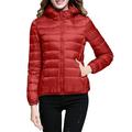 Dtydtpe 2024 Clearance Sales Women s Packable Down Jacket Lightweight Puffer Jacket Hooded Winter Coat Red L