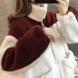 PIKADINGNIS Warm Lamb Cashmere Jacket for Women Korean Fashion Patchwork Wool Outerwear Woman Winter Thick Add Velvet Casual Coats