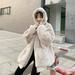 PIKADINGNIS Winter Women Faux Rabbit Fur Hooded Coat Casual Solid Color Warm Faux Fur Jacket Woman Fashion Zip Thick Furry Overcoat