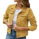 iOPQO womens sweaters Women s Basic Solid Color Button Down Denim Cotton Jacket With Pockets Denim Jacket Coat Women s Denim Jackets Yellow XXL