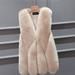 PIKADINGNIS New Womens Winter Faux Fur Coat Fashion High Quality Long Faux Fox Fur Vest Solid Sleeveless Warm Plush Jacket