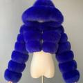 PIKADINGNIS Fashion Hooded Faux Fur Coat Women Winter High Quality Warm Blue Furry Overcoat Elegant Plush Crop Jacket Femme