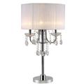 NEW Faux Crystal Ornaments Chrome Body White Fabric Shade 30 Table Lamp 6733 3 Bulbs Included